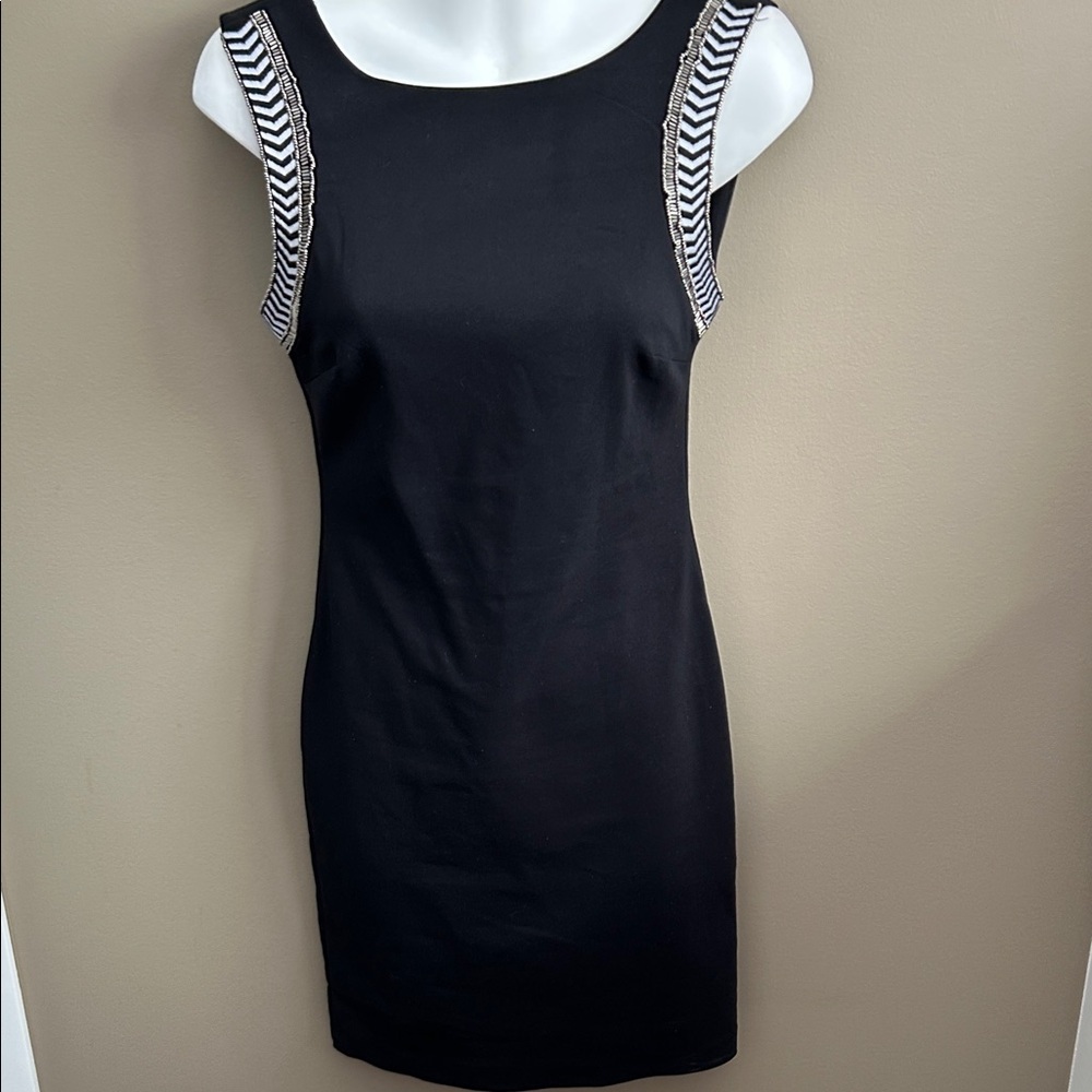 Zara Trafaluc Black Mini Dress with Silver Beading Detailing